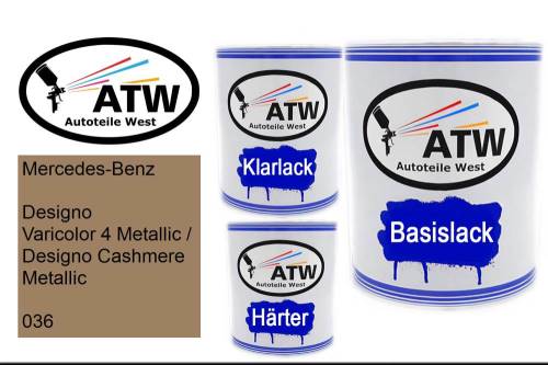 Mercedes-Benz, Designo Varicolor 4 Metallic / Designo Cashmere Metallic, 036: 1L Lackdose + 1L Klarlack + 500ml Härter - Set, von ATW Autoteile West.